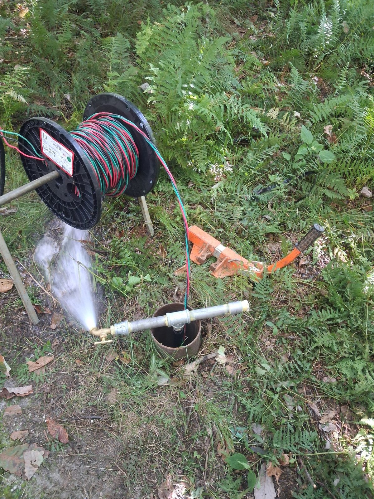 Well service equipment and water discharge.